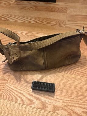 Coach Olive Green Suede Shoulder Tote